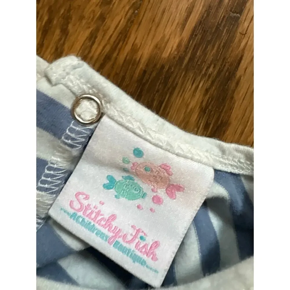 Stitchy Fish Onsie 18M Farm Animal Romper Blue‎ Stripe Long Sleeve  and Bloomers